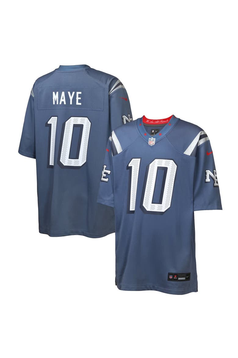 Youth Nike Drake Maye Storm Blue New England Patriots 2025 Rivalries Collection Game Jersey, Main, color, Blue