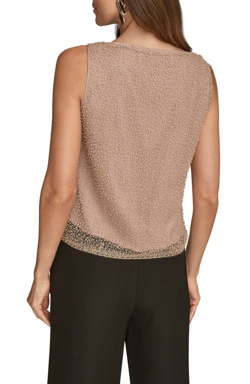 Donna Karan New York Faux Pearl Embellished Metallic Sleeveless Top In Animal Print