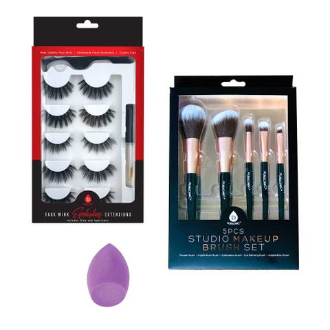Glam Essentials Bundle 3D Faux Mink Lashes, Makeup Sponge & Brush Set