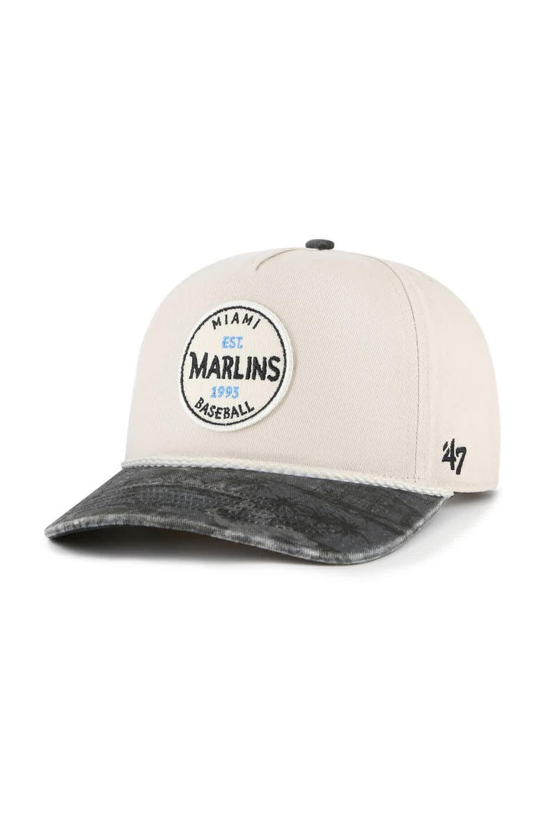 Men's '47 Cream/Black Miami Marlins Fiji Rope Hitch Adjustable Hat, Main, color, Cream