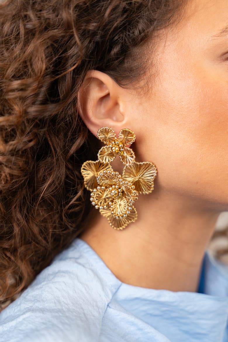 Silk Flower Statement Earrings in Gold, Alternate, color, Gold