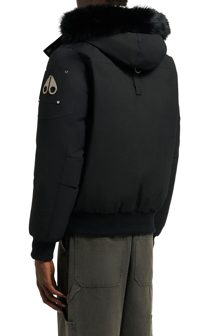 Original Genuine Shearling Trim Water & Wind Resistant 650 Fill Power Down Ballistic Bomber Jacket, Alternate, color, BLK WBLK S