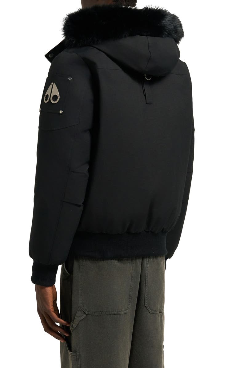 Moose Knuckles Original Genuine Shearling Trim Water & Wind Resistant 650 Fill Power Down Ballistic Bomber Jacket, Alternate, color, Black With Black Shearling