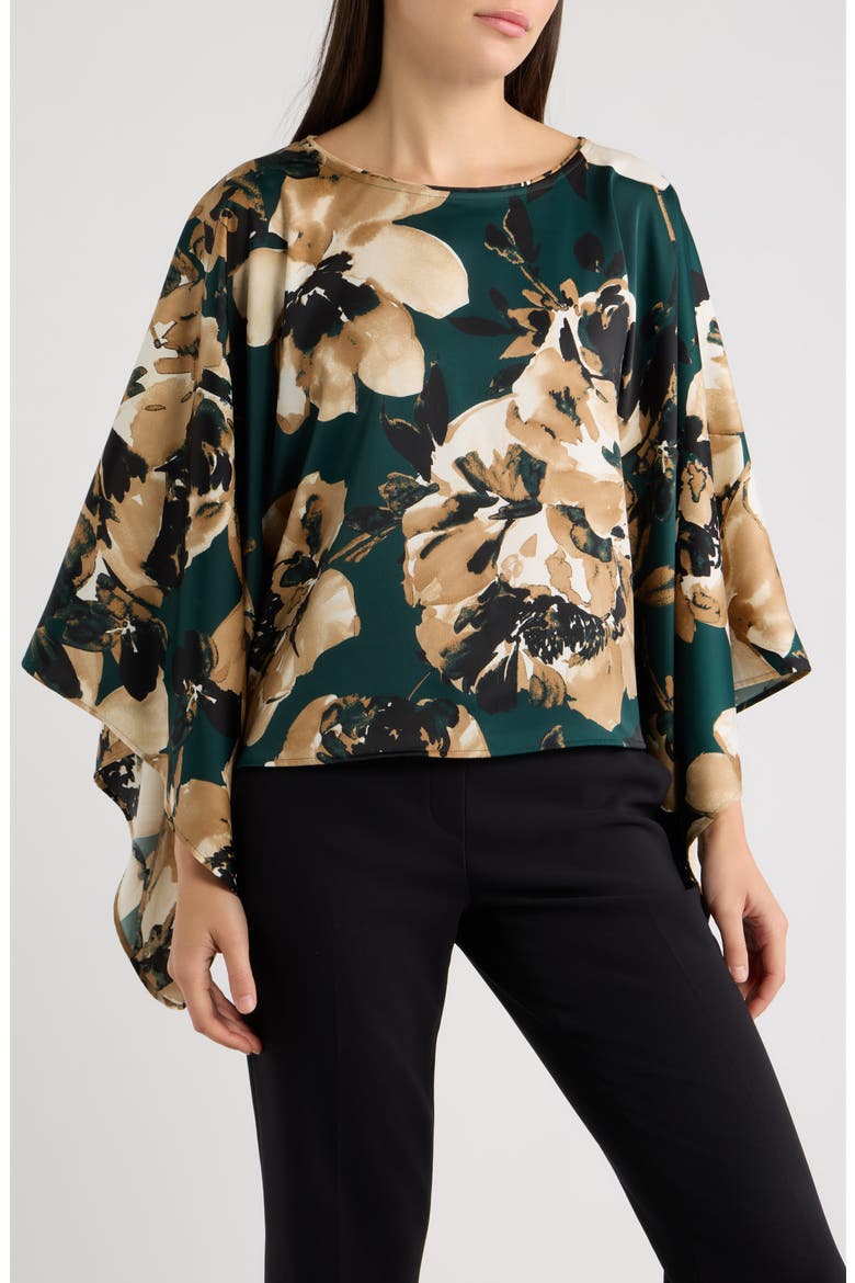 Bateau Neck Dolman Sleeve Cape Top, Main, color, PINE FOREST MULTI