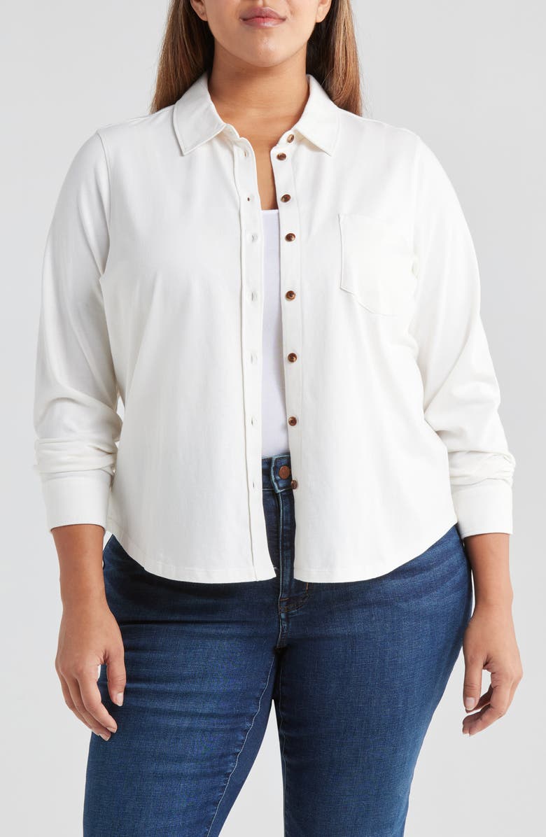 Caslon<sup>®</sup> Cotton Knit Button-Up Shirt, Main, color, 