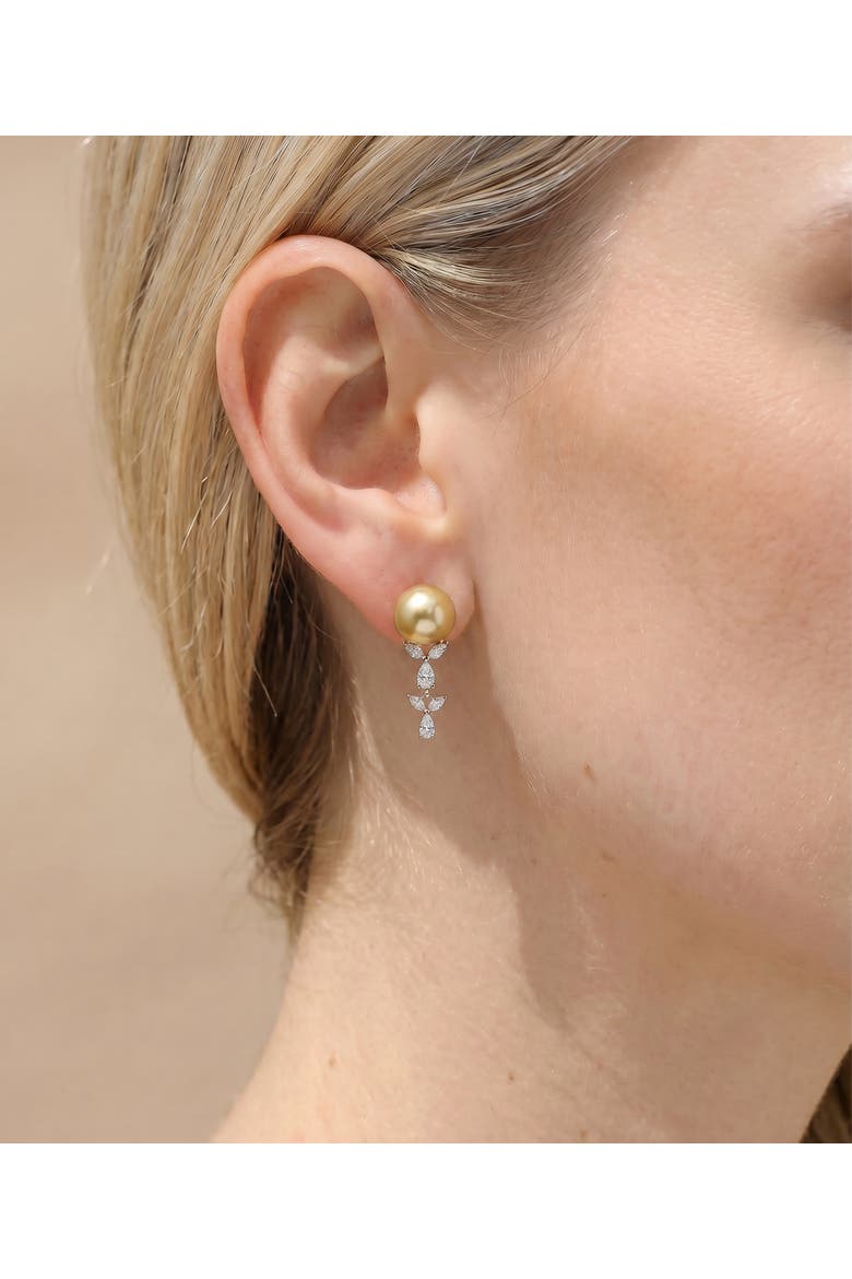 Golden South Sea Pearl & Diamond Kiara Earrings, Alternate, color, Yellow Gold