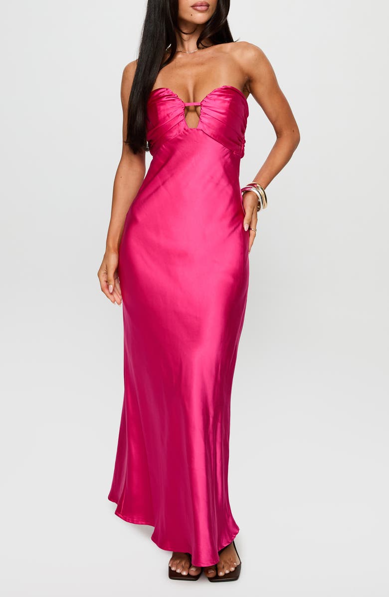 Princess Polly Cyprian Strapless Satin Gown, Main, color, Hot Pink