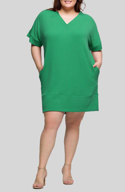 24seven Comfort Apparel Plus Size V-neck Loose Fit Short Sleeve Pocket T Shirt Dress In Green