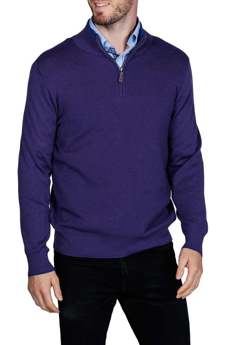 Fine Knit Quarter Zip Sweater, Main, color, EGGPLANT