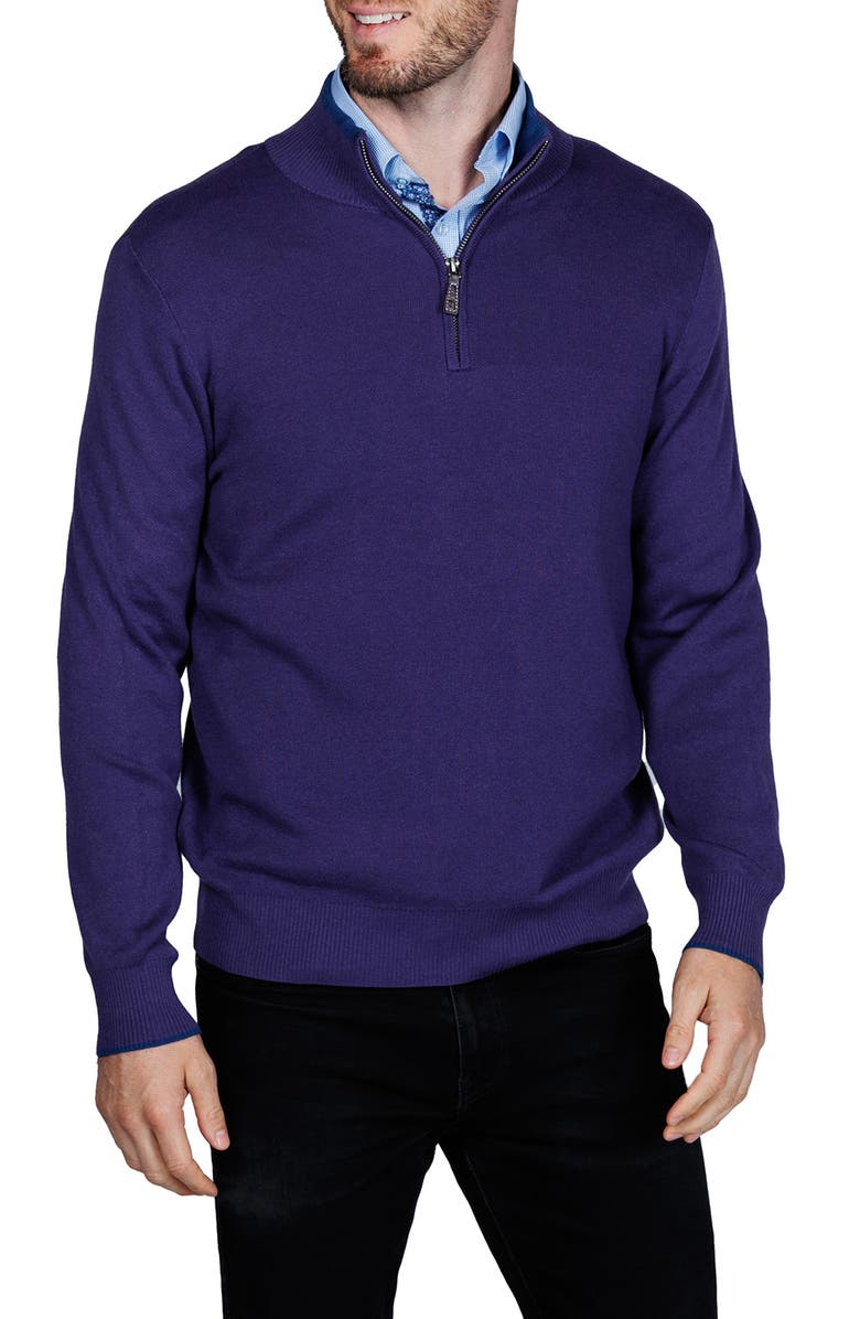TailorByrd Fine Knit Quarter Zip Sweater, Main, color, Eggplant