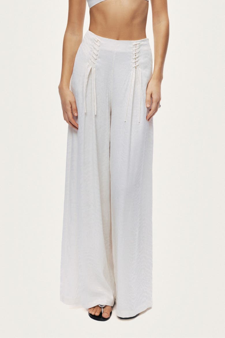 Lace Up Wide Leg Pants, Main, color, Ivory