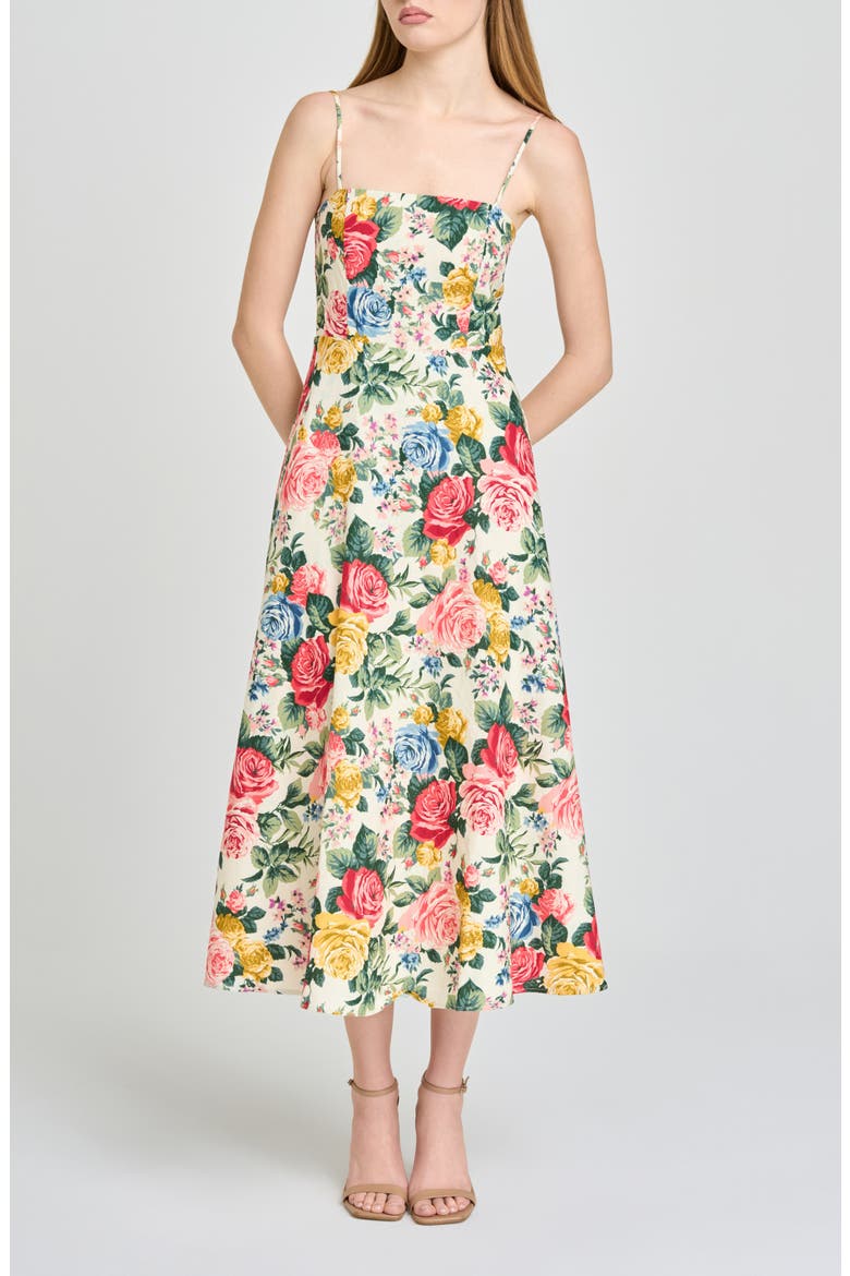 Josefina Floral Linen Blend Midi Dress, Main, color, IVORY ROSES