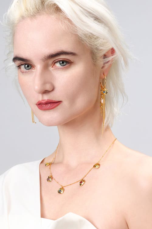 Classicharms Iris Freshwater Pearl And Cubic Zirconia Radiant Reverie Cascade Hoop Earrings In Gold