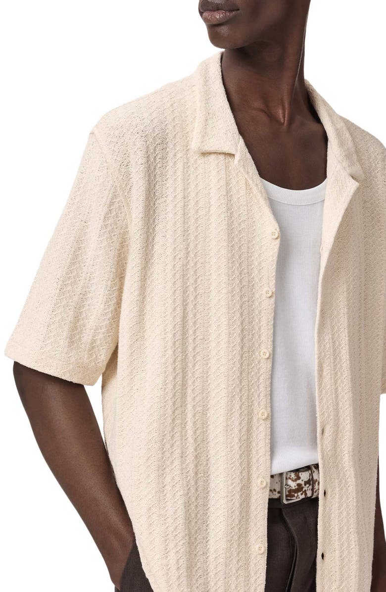 AllSaints Trace Textured Cotton Camp Shirt, Alternate, color, Cottage White