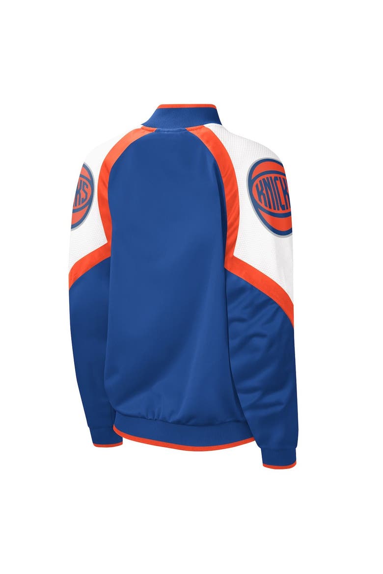 Women's Starter Blue/Orange New York Knicks Fan Girl Satin Raglan Full-Zip Jacket, Alternate, color, Blue