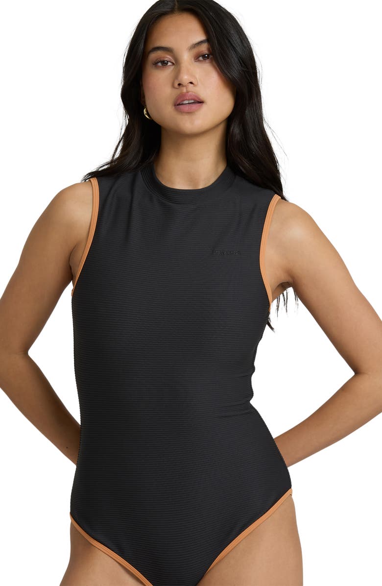 Billabong Tanlines High Neck Glider One-Piece Swimsuit, Alternate, color, Black