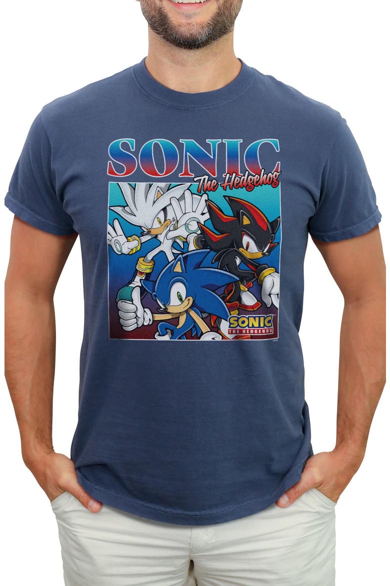 Men's Sonic the Hedgehog Trio Poster  Graphic T-Shirt, Main, color, Navy Blue