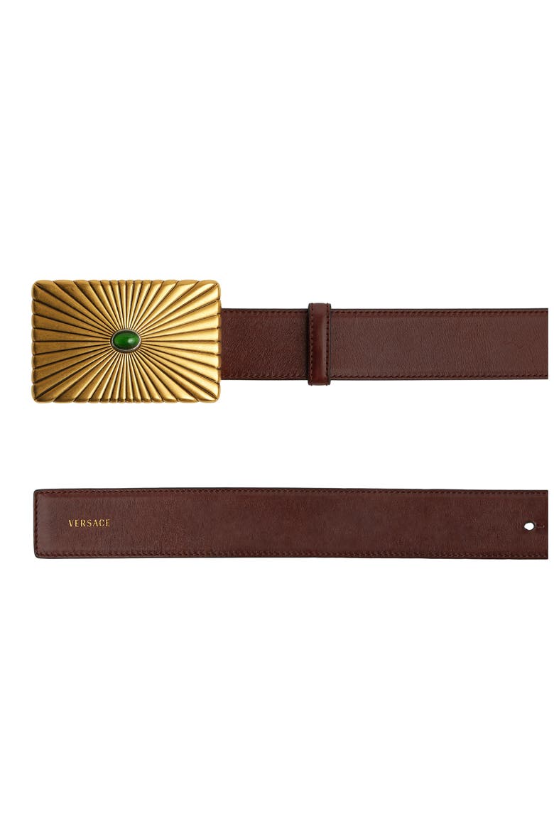 Sunray Buckle Leather Belt, Main, color, ROSEWOOD GREEN-GOLD 82