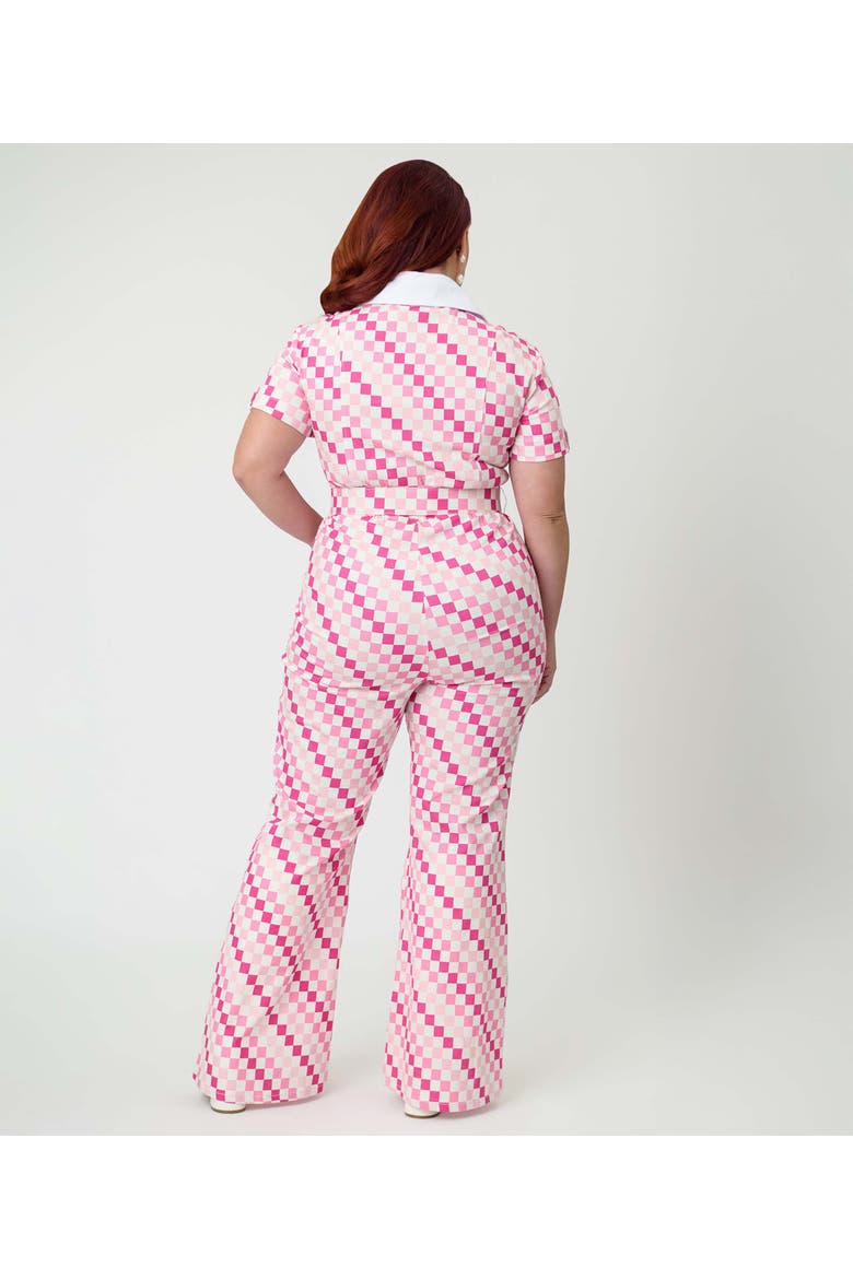 Plus Size Retro Flare Jumpsuit, Alternate, color, Pink Checkerboard