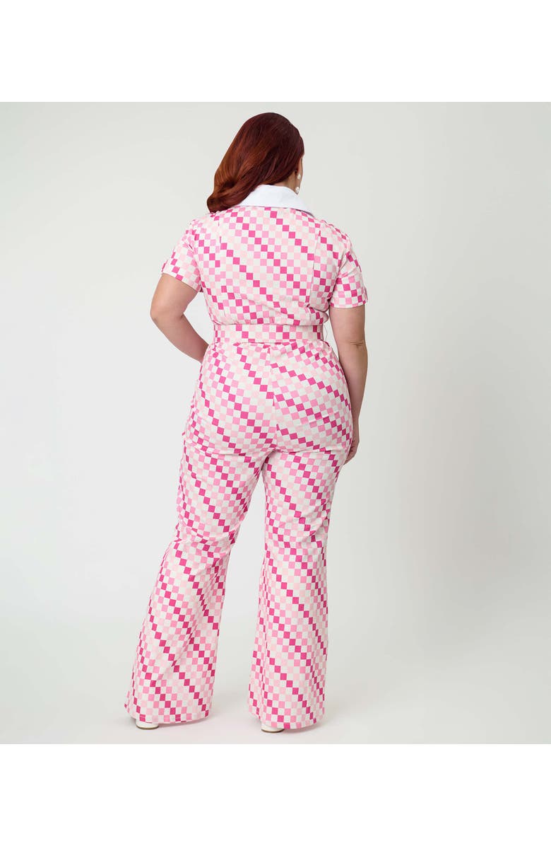 Smak Parlour Plus Size Retro Flare Jumpsuit, Alternate, color, Pink Checkerboard