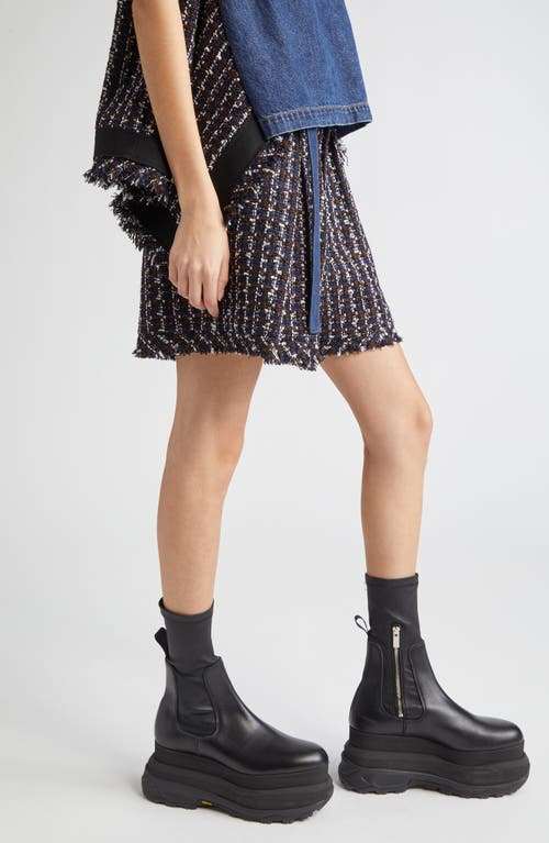 Sacai Mixed Media Denim & Tweed Shorts In Black