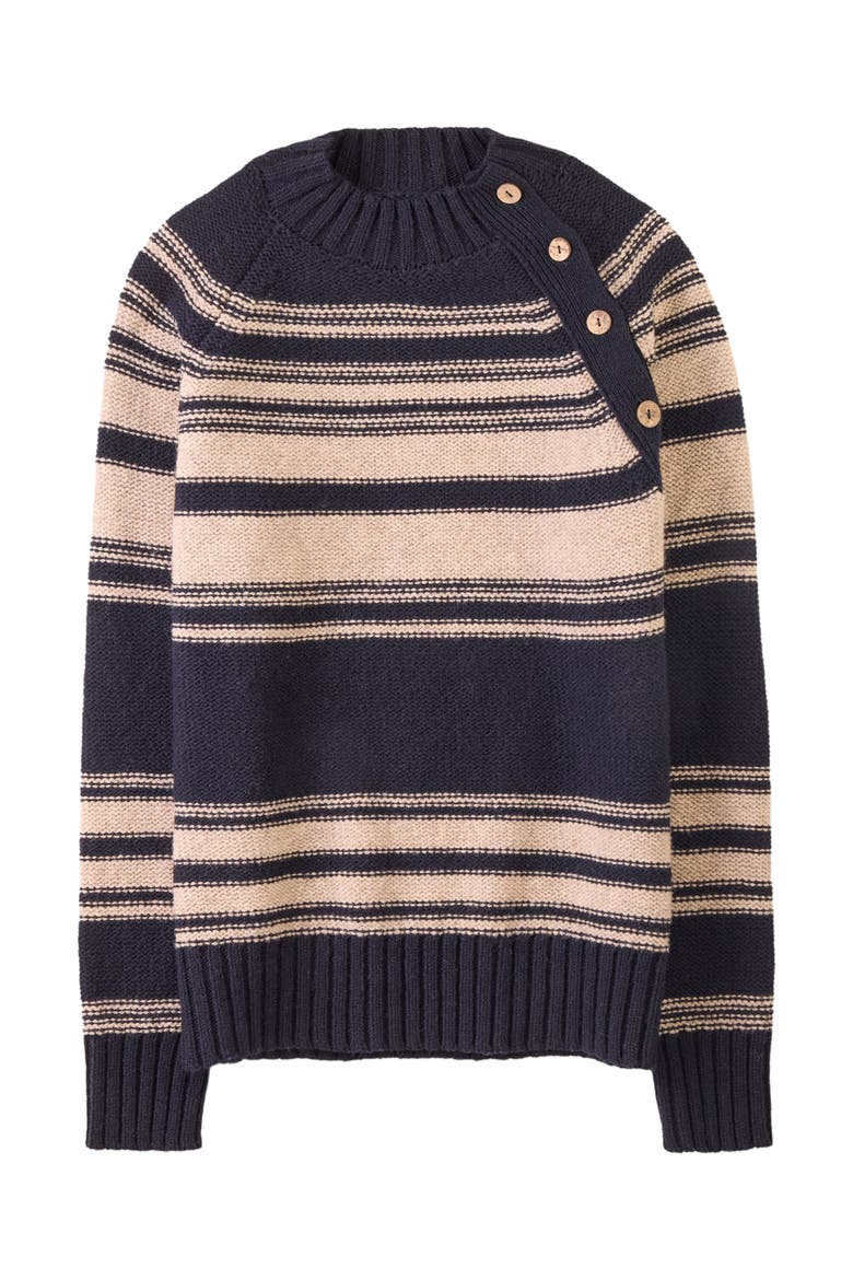 Pure Wool Stripe Button Neck Sweater, Alternate, color, DARK NAVY / OATMEAL
