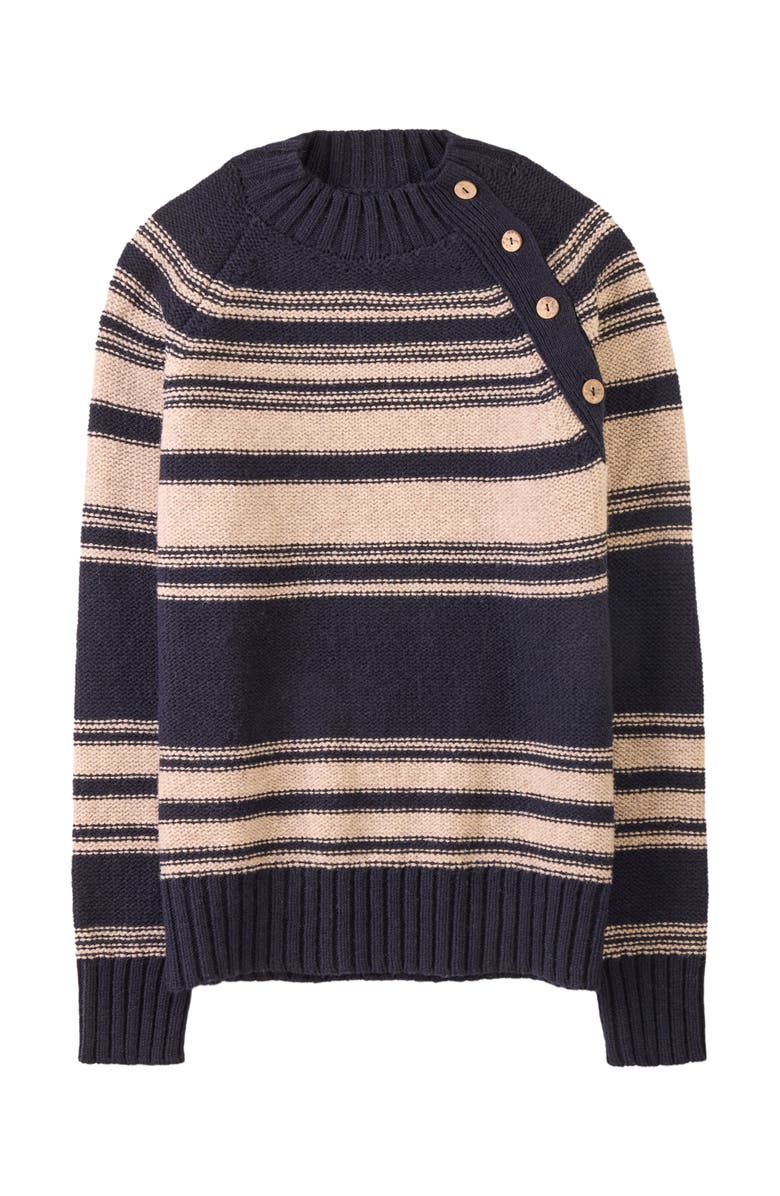 Celtic & Co. Pure Wool Stripe Button Neck Sweater, Alternate, color, Dark Navy / Oatmeal