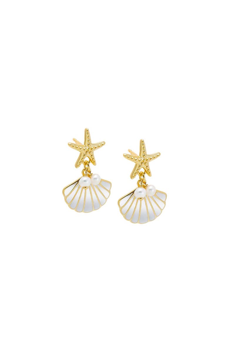 BY ADINA EDEN Nautical Pearl Accent Drop Stud Earring, Main, color, Gold