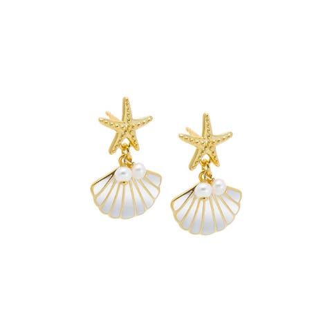 Nautical Pearl Accent Drop Stud Earring