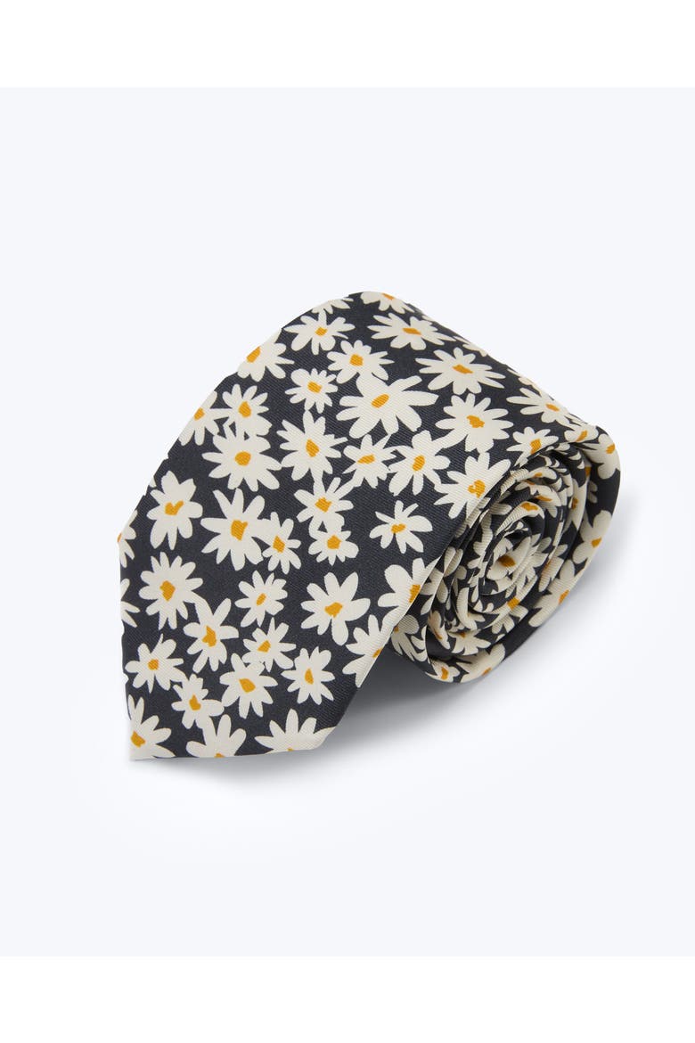 Daisy Printed Silk Tie, Main, color, Black & White