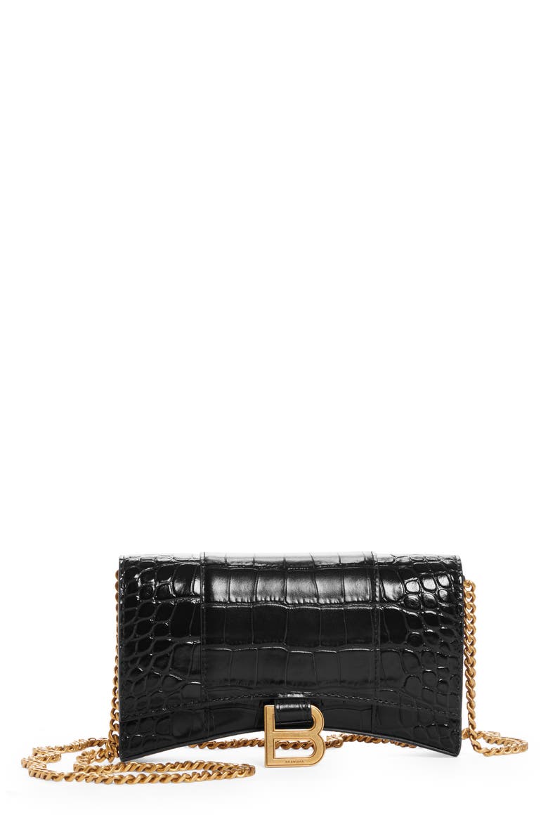 Hourglass Leather Wallet on a Chain, Main, color, BLACK