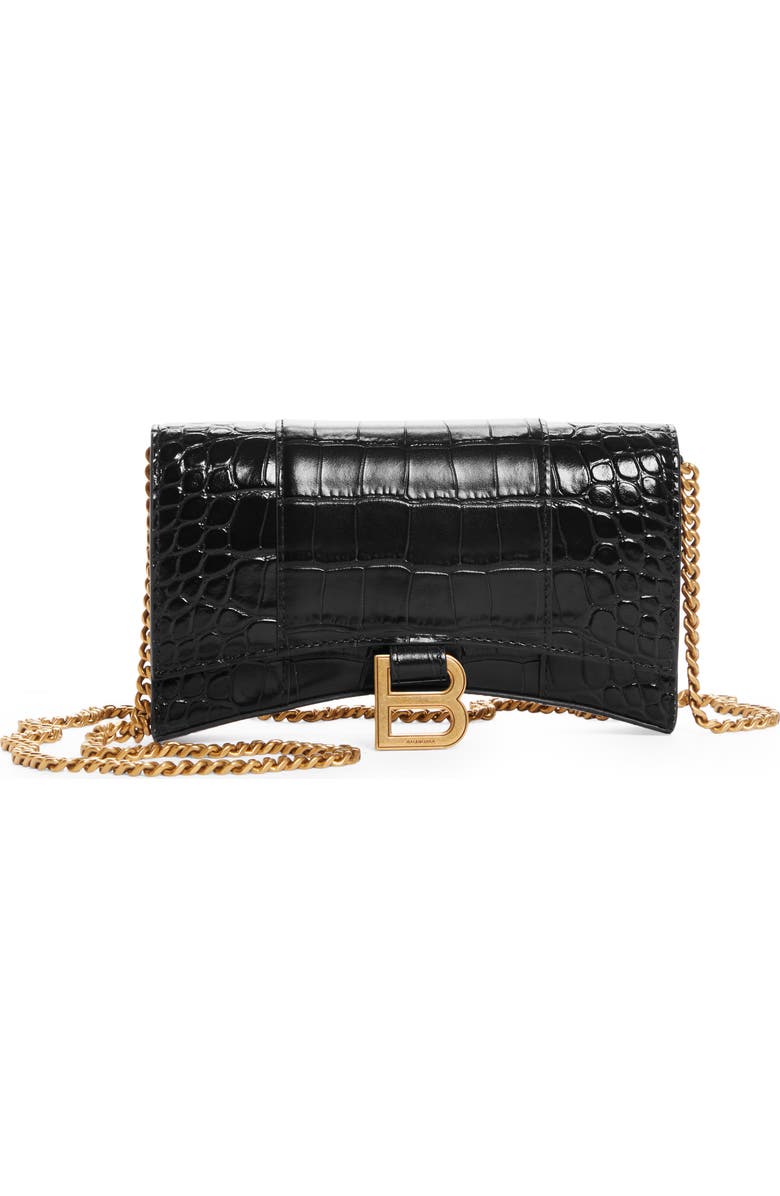 Balenciaga Hourglass Leather Wallet on a Chain, Main, color,