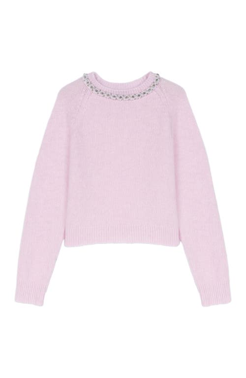 Maje Removable Jewel Collar Sweater In Pink