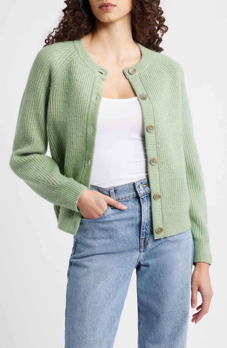 Caslon<sup>®</sup> Cozy Rib Cardigan, Alternate, color, Green Hedge