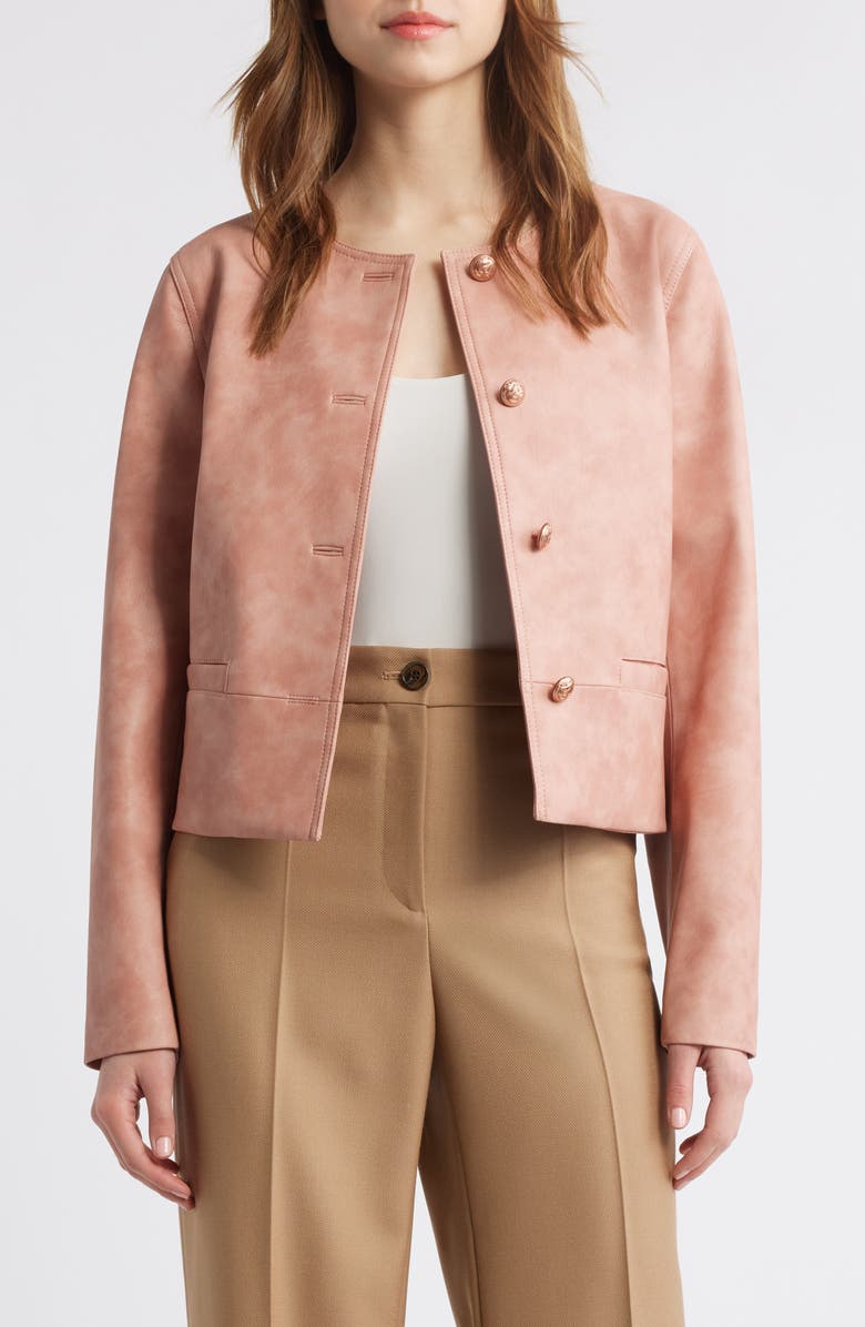 KOBI HALPERIN Lyles Faux Leather Crop Jacket, Main, color, Rouge