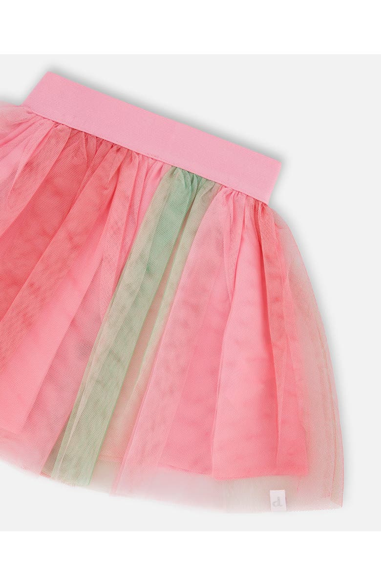 Deux par Deux Girl's Printed Mesh Skirt Pink And Green, Alternate, color, Pink And Green