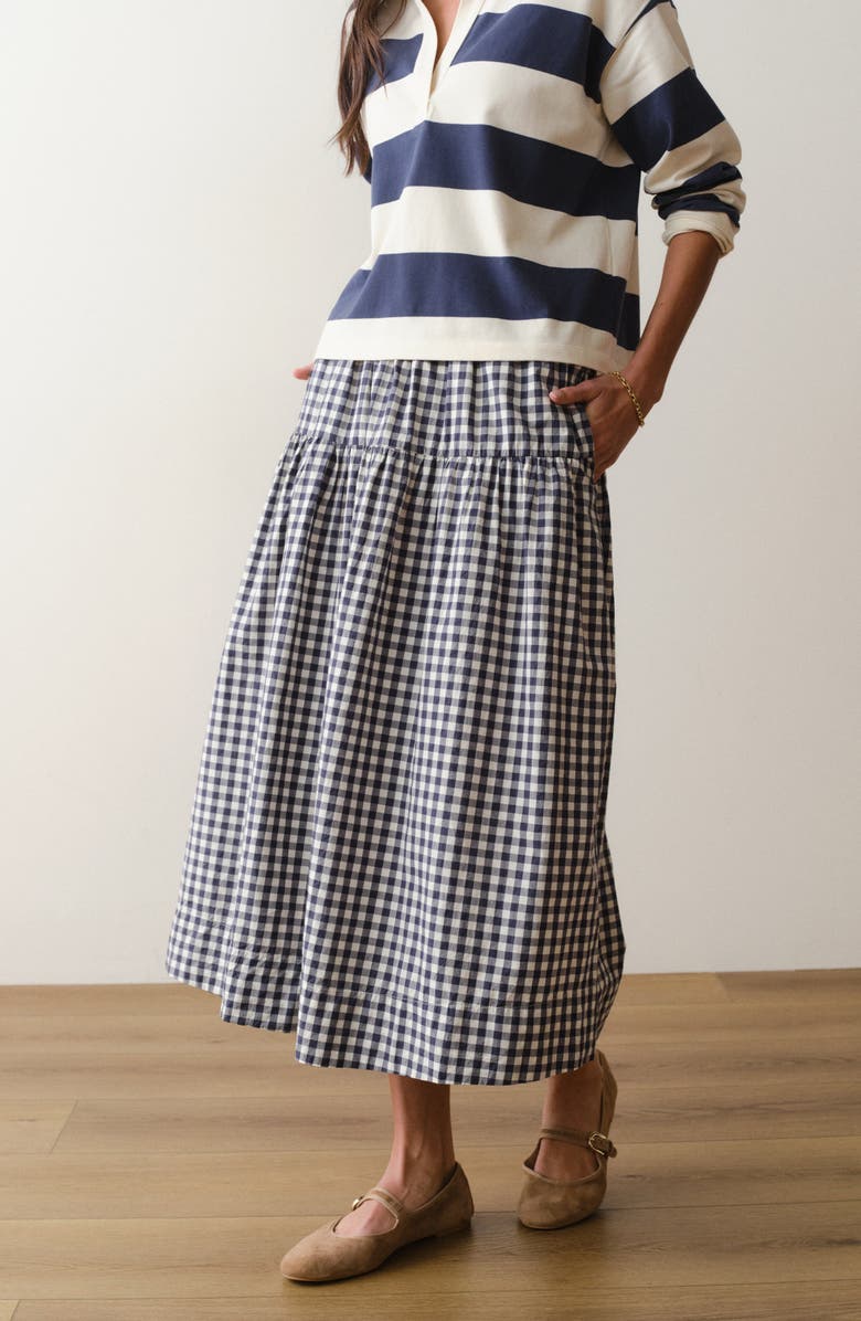 Marine Layer Gia Pima Cotton Gingham Skirt, Alternate, color, Navy Gingham