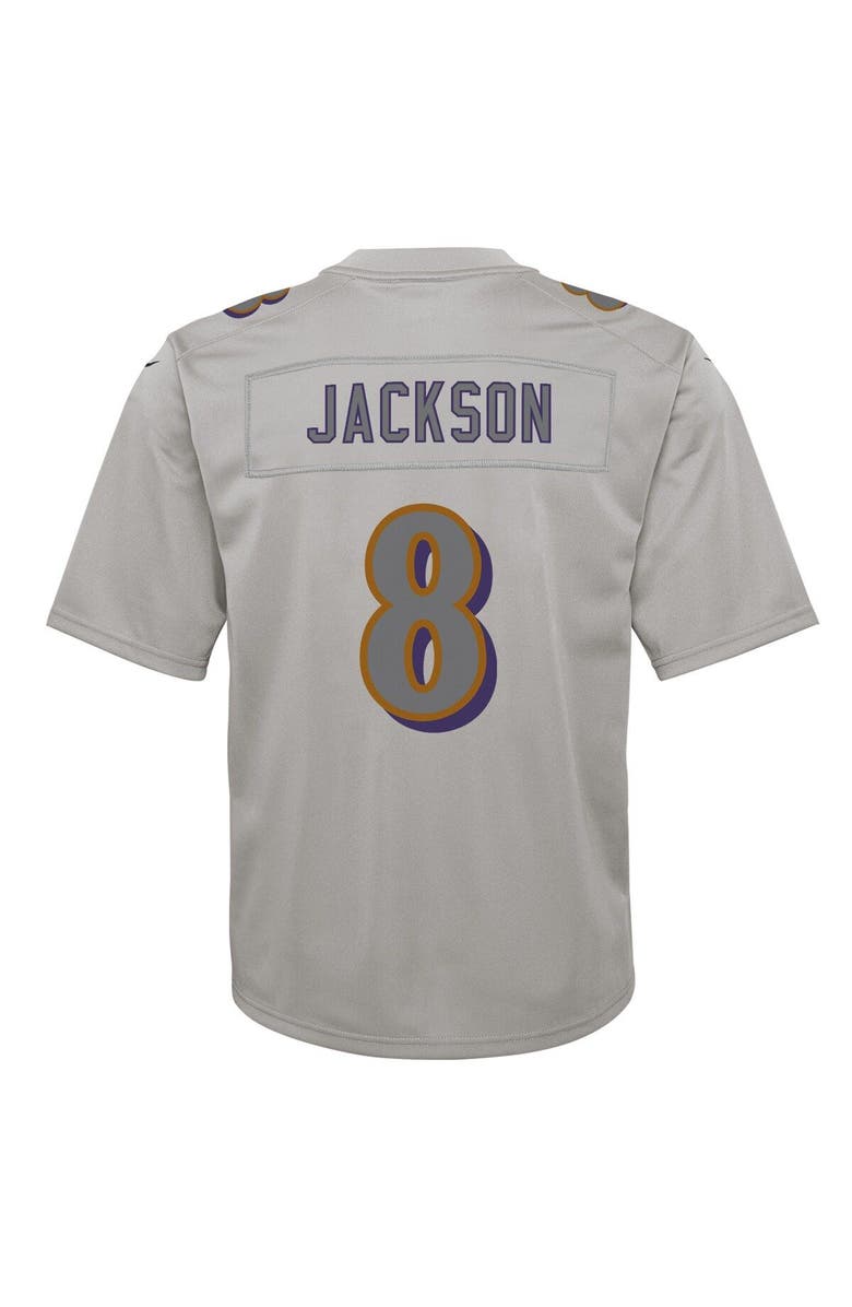 Nike Youth Nike Lamar Jackson Gray Baltimore Ravens Atmosphere Fashion Game Jersey, Alternate, color, 