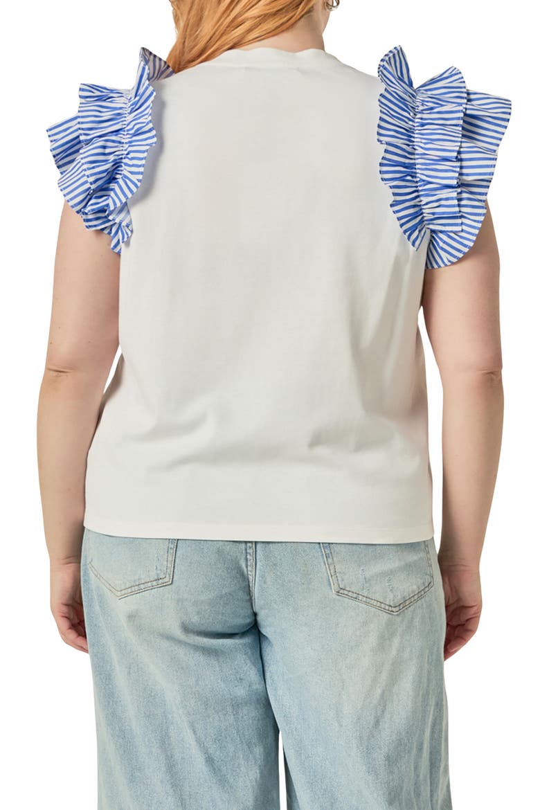 Mixed Media Ruffle Detail T-Shirt, Alternate, color, WHITE/ BLUE STRIPE