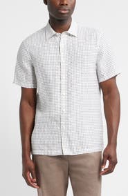 Nordstrom Tile Pattern Short Sleeve Linen Button-Up Shirt
