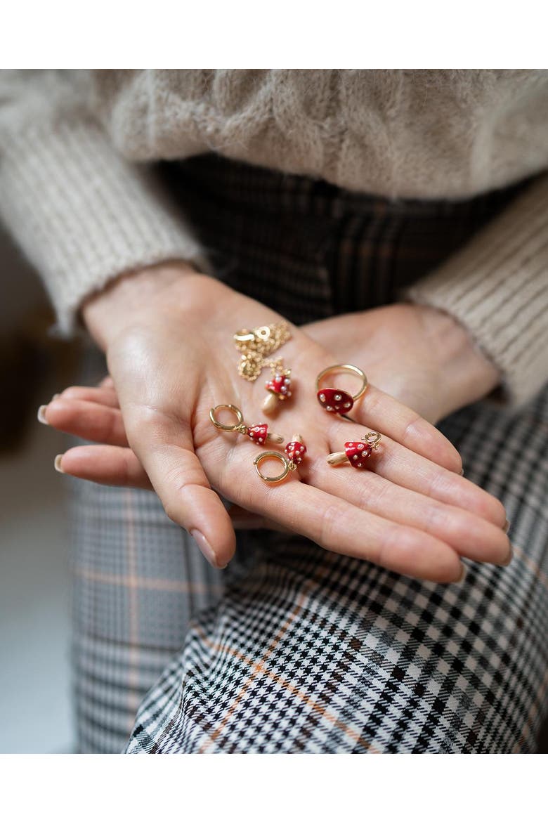 Enamel Mushroom Huggie Earrings, Alternate, color, Multi & Gold