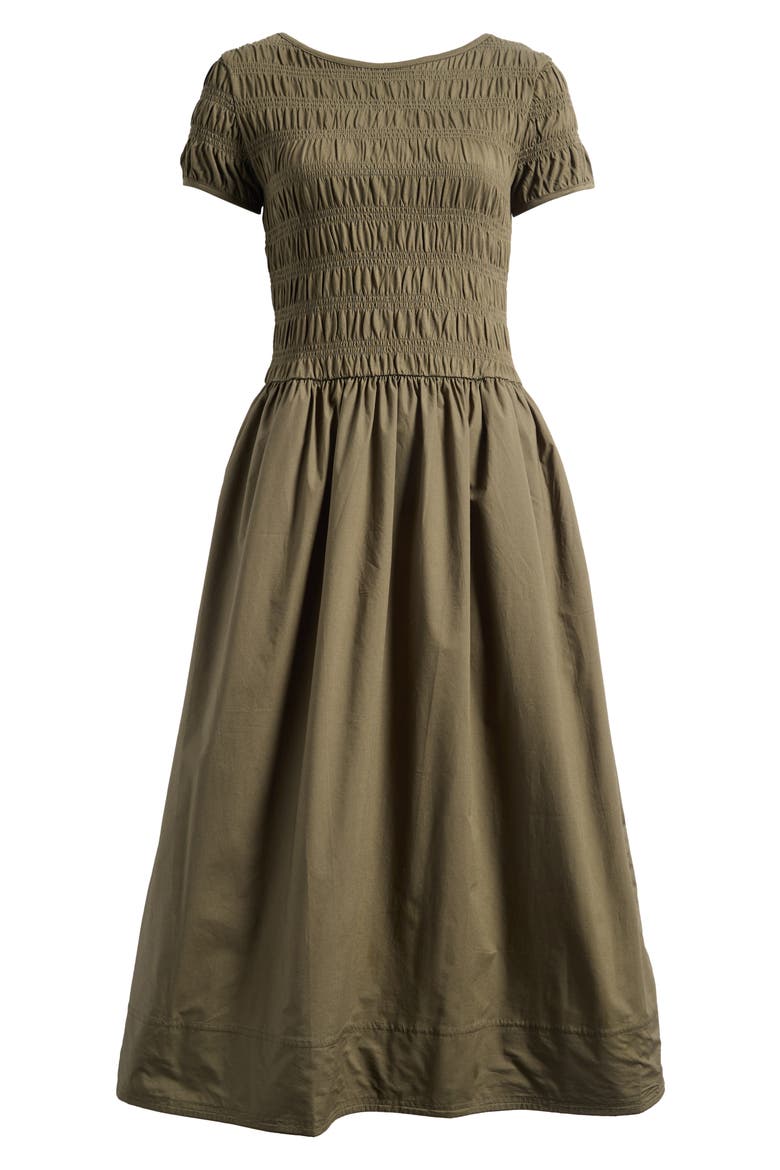 Smocked Boatneck Midi Dress, Alternate, color, FADED IVY