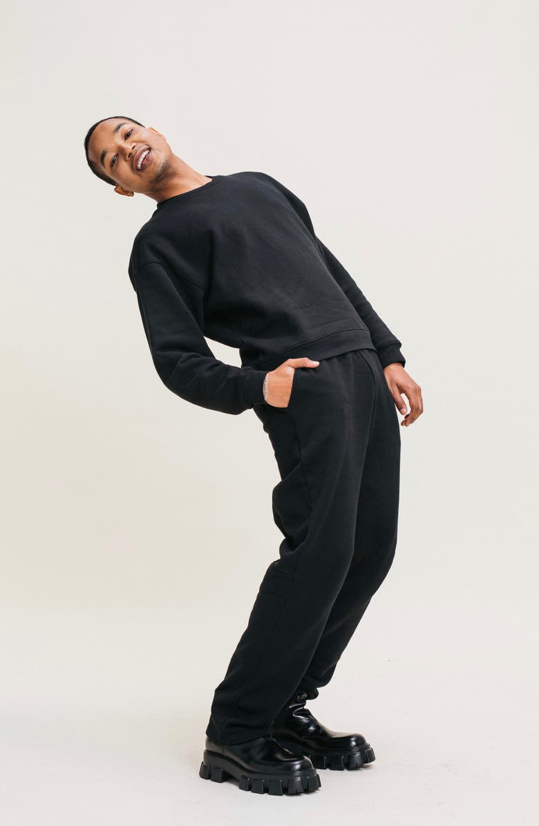 Ocio Men's Organic Cotton Teddy Oversized Crewneck, Alternate, color, Black