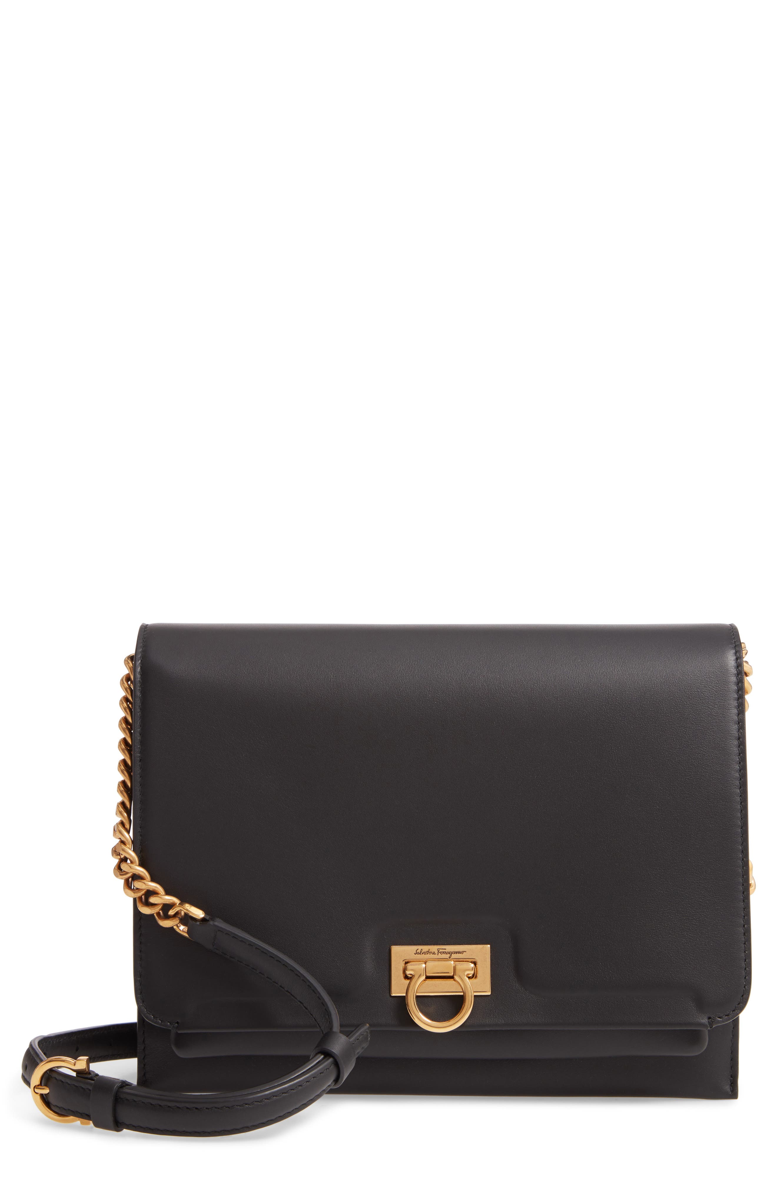 FERRAGAMO Salvatore Ferragamo Gancio Square Leather Crossbody Bag, Main, color, 