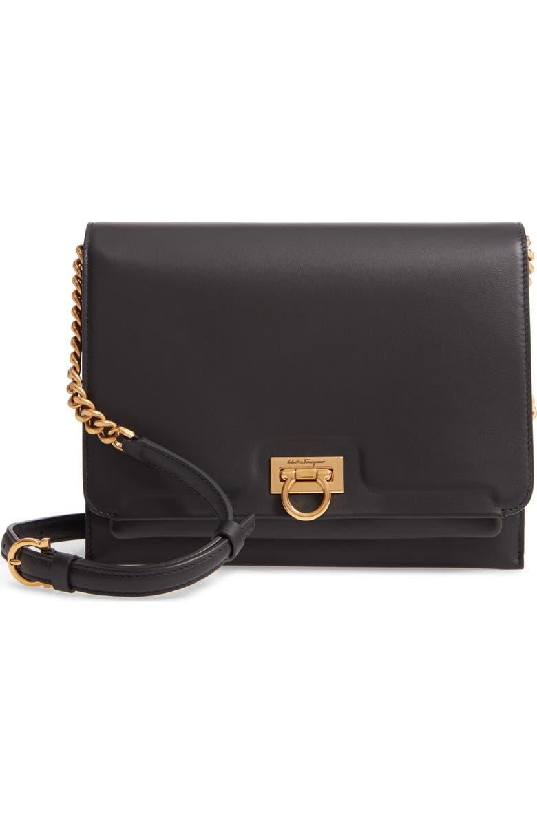 FERRAGAMO Salvatore Ferragamo Gancio Square Leather Crossbody Bag, Main, color,