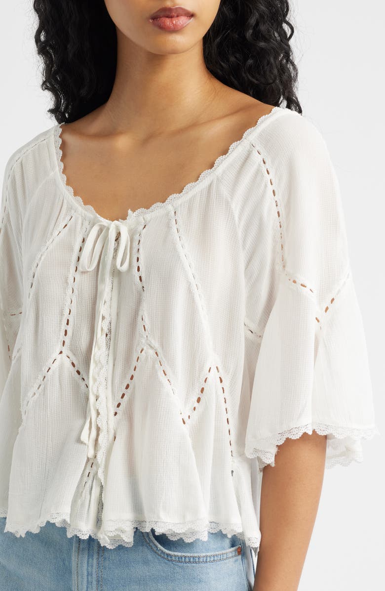 Free People Michelle Lace Trim Top, Alternate, color, Clean Ivory