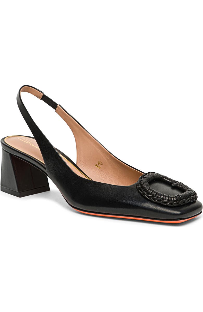 Santoni Leather Mid-Heel Slingback, Main, color, Black