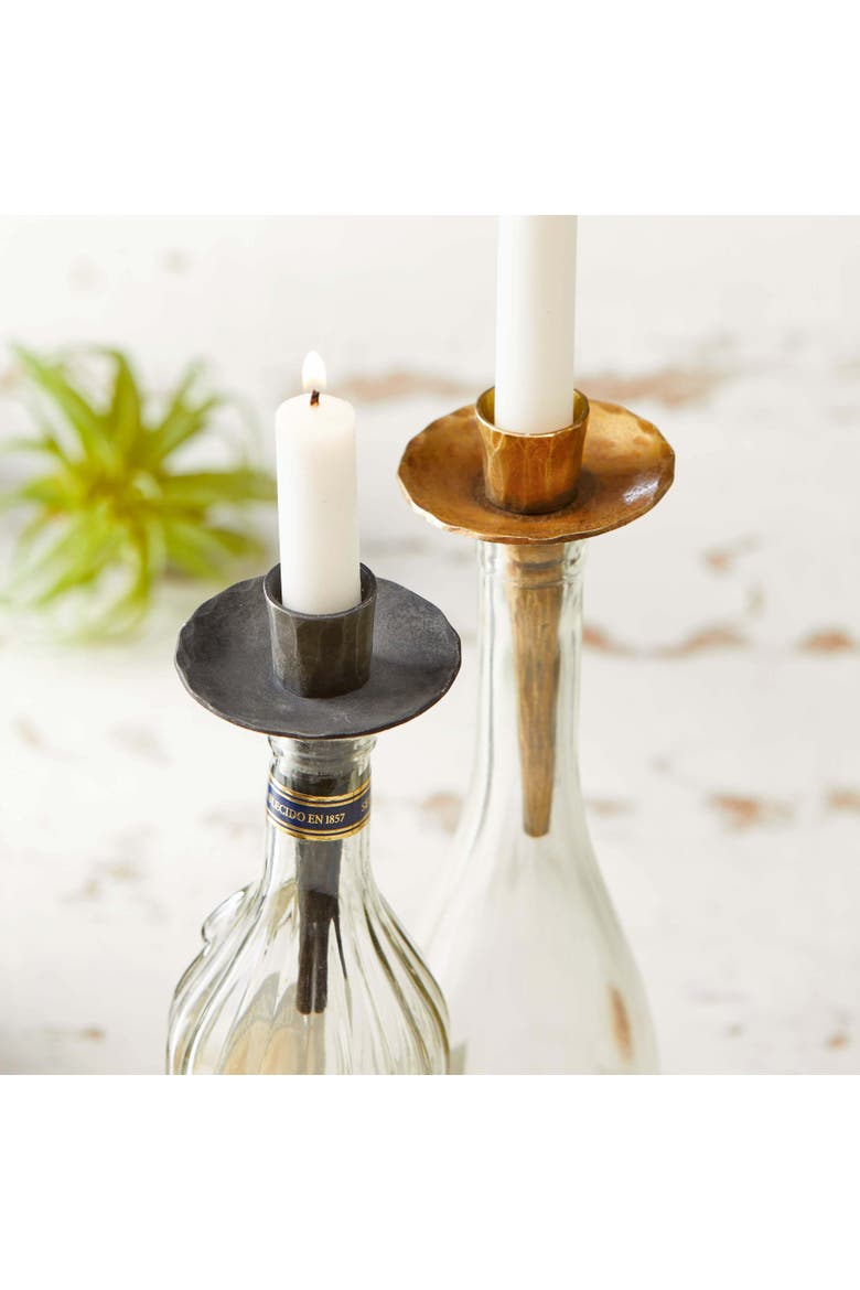 Elegant Black Iron Taper Candle Holder with Bottle Stopper, Alternate, color, Black