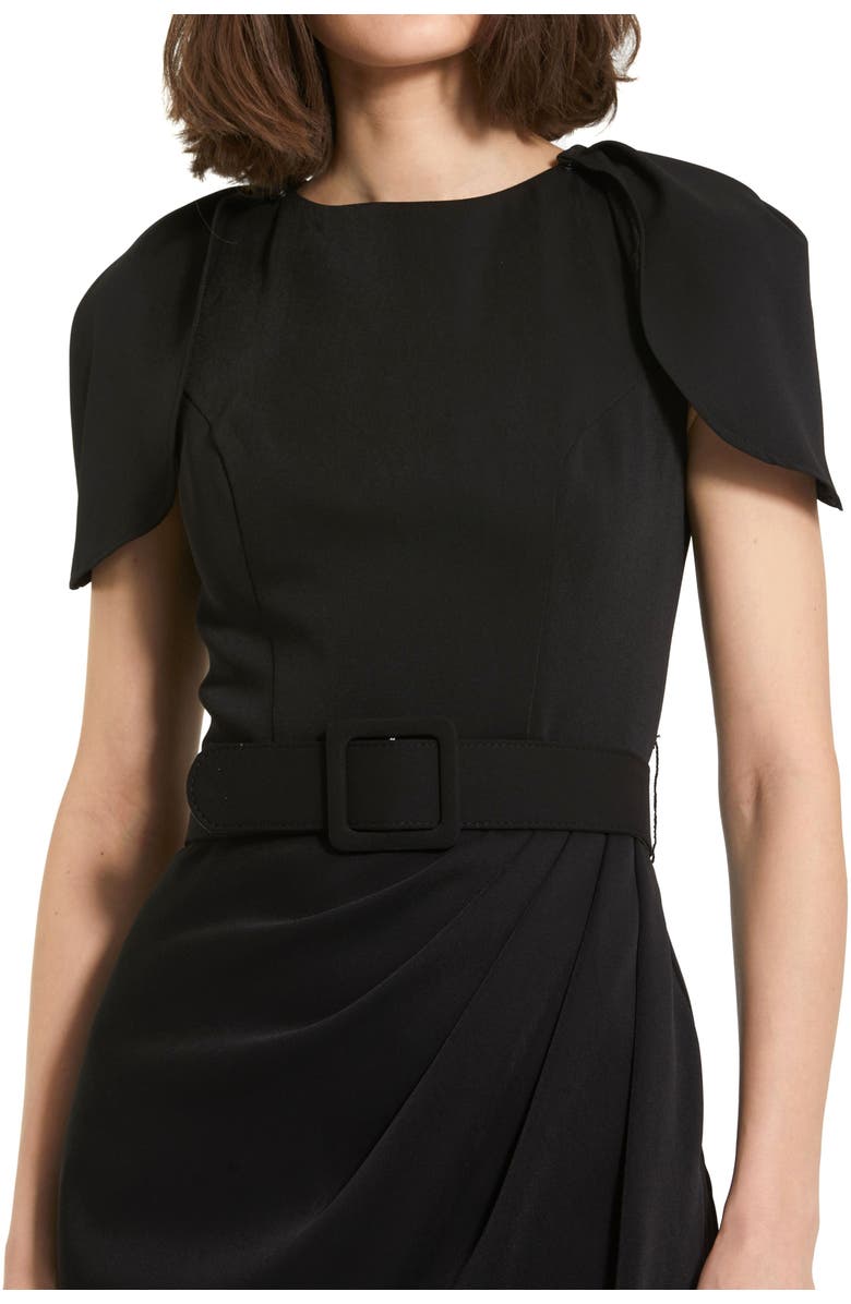 Mac Duggal Crepe High Neck Midi Tulip Dress With Belt, Alternate, color, Black