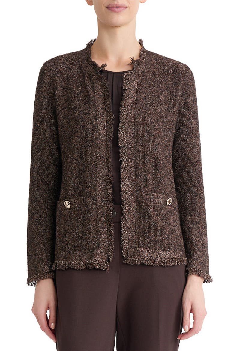 Fringe Kissing Front Cardigan, Main, color, RICH CHOCOLATE MULTI